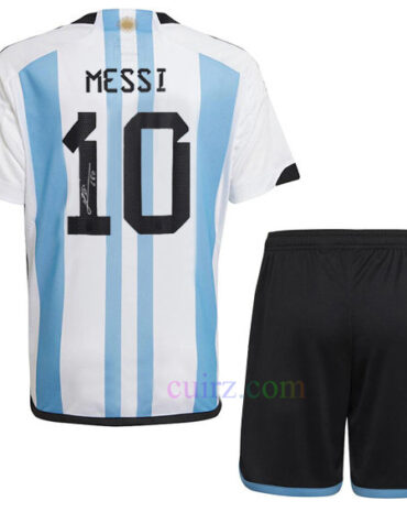 Camiseta Firmada Messi Argentina 3 Estrellas 1ª Equipación 2022 Niño | Cuirz