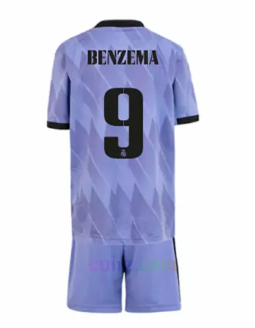 Benzema Pantalón y Camiseta Real Madrid 2ª Equipación 2022/23 para Niños | Cuirz