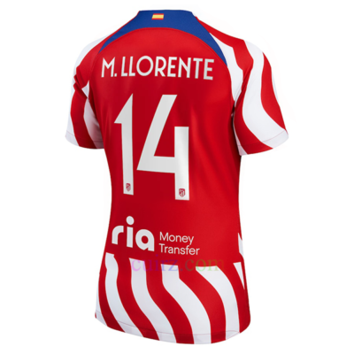 Camiseta Atlético de Madrid 1ª Equipación 2022/23 Marcos Llorente 14 Champions League Mujer | Cuirz